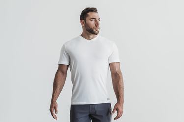 Nobull V-Neck Men's T Shirts White | Australia (GX9751)